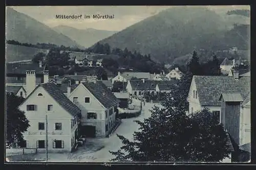 AK Mitterdorf im Mürzthal, Teilansicht mit Strassenpartie