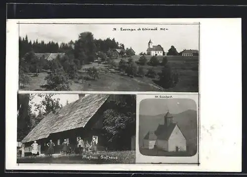 AK St. Lorenzen, Ortsansicht, Gasthaus, Kirche