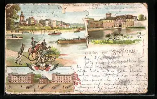 Lithographie Berlin-Spandau, Neue Kaserne, Juliusthurm