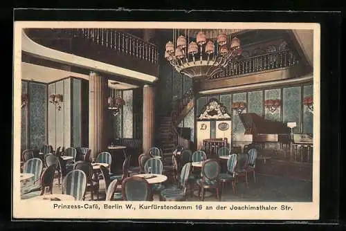 AK Berlin-Charlottenburg, Prinzess-Cafe, Kurfürstendamm 16 an der Joachimsthaler Strasse, Innenansicht