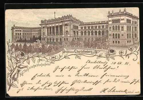 Vorläufer-Lithographie Berlin-Charlottenburg, 1892, Kgl. Technische Hochschule
