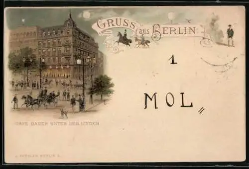 Lithographie Berlin, Café Bauer, Unter den Linden