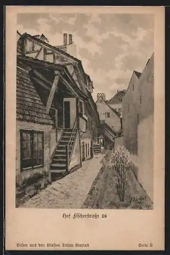 Künstler-AK Berlin, Hof Fischerstrasse 28