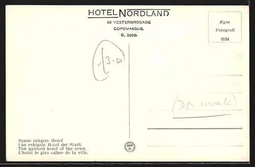 AK Copenhague, Hotel Nordland, 22, Vesterbrogade