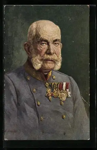 Künstler-AK Kaiser Franz Josef I. von Österreich in Uniform mit Ordenspange