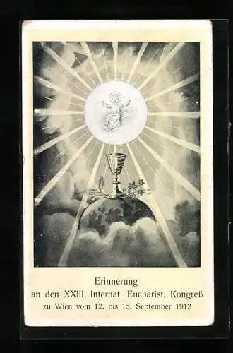 AK Wien, Erinnerung an den XXIII. Intern. Eucharist. Kongress 1912, Gnadenbild und beleuchteter Kelch