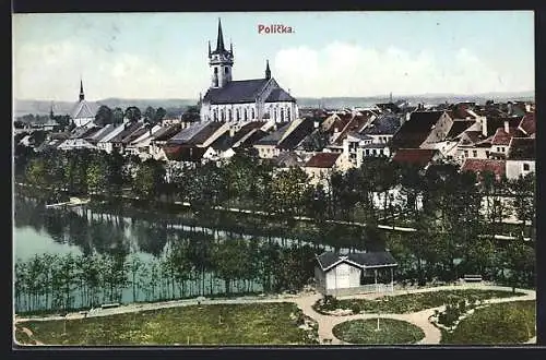 AK Policka, Ortspartie aus der Vogelschau