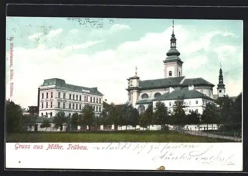 AK Mähr. Trübau, Kirche mit Nebengebäude