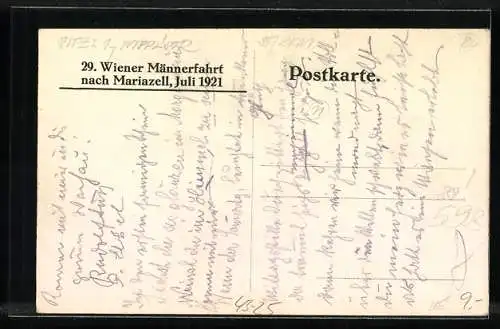 AK Wien, Sängerbund Dreizehnlinden 1896-1921, 25. jähr. Jubiläum, 29. Wiener Männerfahrt nach Mariazell 1921