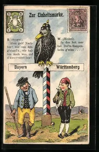 Lithographie Zur Einheitsmarke, Bayern & Württemberg, Briefmarken, Postgeschichte