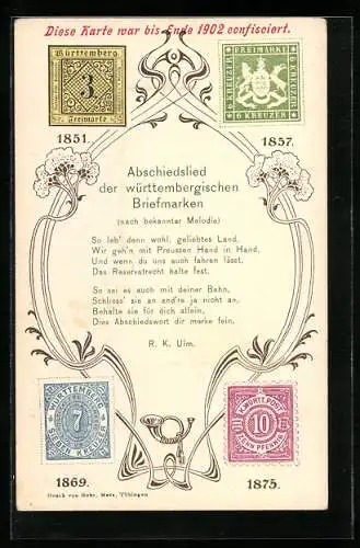 AK Abschiedslied der württembergischen Briefmarken