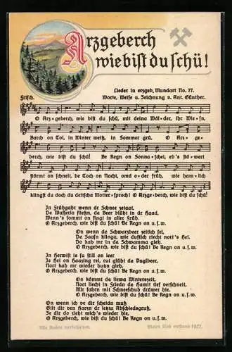 Lied-AK Anton Günther Nr. 77: Arzgeberch wie bist du schü!, Liedtext und Noten