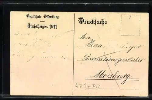 Künstler-AK Offenburg, Realschule, Einjähriges 1911, Absolvia