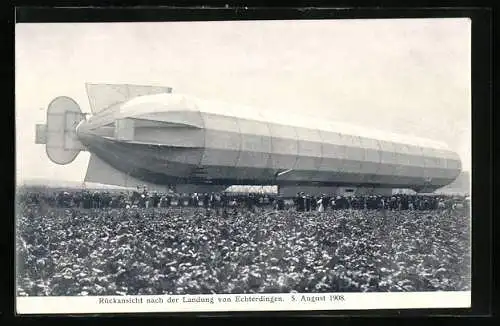 AK Rückansicht nach der Landung von Echterdingen, 5. August 1908, Zeppelin, Luftschiff