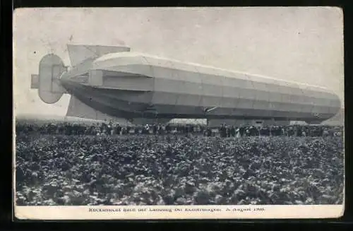 AK Echterdingen, Zeppelin-Landung am 5.8.1908, Schaulustige und Luftschiff vor der Katastrophe