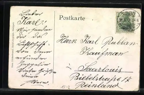 AK Echterdingen, Zeppelin-Landung am 5.8.1908, Schaulustige und Luftschiff vor der Katastrophe