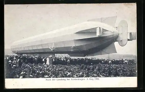 AK Echterdingen, Zeppelin nach der Landung 1908