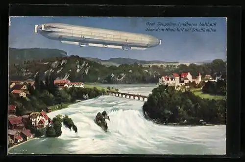 AK Schaffhausen, Graf Zeppelins lenkbares Luftschiff über dem Rheinfall
