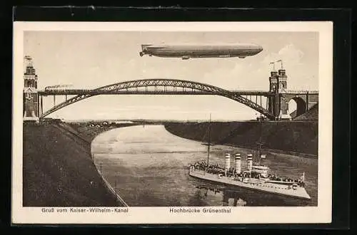 AK Beldorf, Zeppelinfahrt über der Hochbrücke Grünenthal