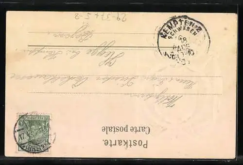 Passepartout-Lithographie Köln, Dom, Seitenansicht, Wappen