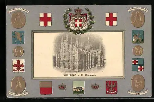 Passepartout-Lithographie Milano, Il Duomo, Wappen