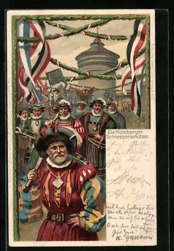 AK Nürnberg, X. Deutsches Turnfest 1903, Bild Nr. 6, Die Nürnberger Schnepperschützen