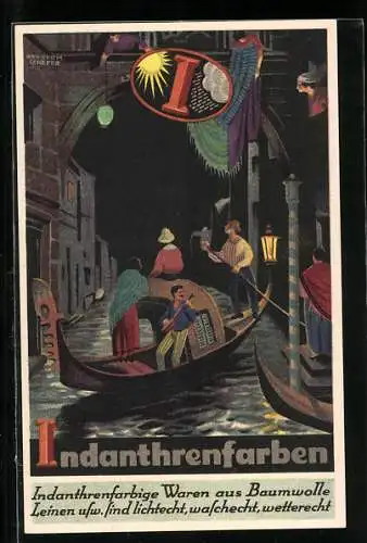 Künstler-AK sign. Otto Herm. Schäfer: Indanthren-Reklame, Gondoliere in Venedig