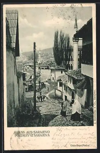AK Sarajevo, Blick in eine Strasse