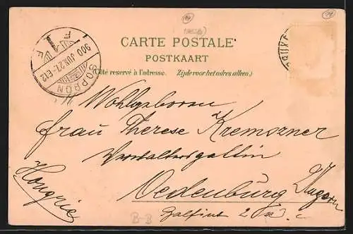 Mondschein-Lithographie Brüssel / Bruxelles, la Bourse et la Boulevard Anspach