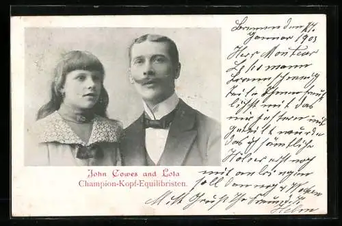 AK John Cowes and Lola, Champion-Kopf-Equilibristen