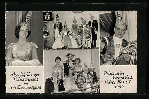 AK Das Määnzer Prinzenpaar im 11x11 Fassnachtsjahr, Prinzessin Evmarie I. und Prinz Hans I. 1959