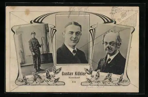 AK Komiker Gustav Köhler in verschiedenen Rollen