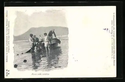 AK Pesca colla sciabica, Fischer mit Netzen und Boot