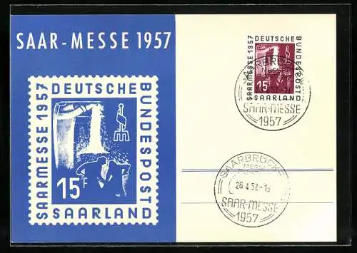 AK Saarbrücken, Saarmesse der Deutschen Bundespost 1957, Briefmarke