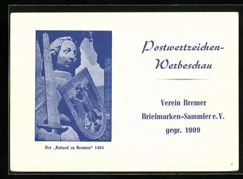 AK Bremen, Postwerzeichen-Werbeschau Verein Bremer Briefmarken-Sammler e.V. 1960, Roland zu Bremen 1404