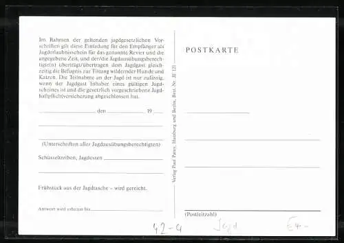 AK Einladung zur Jagd, Jäger mit Hunden