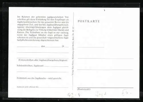 AK Einladung zur Jagd, Jäger mit Hunden