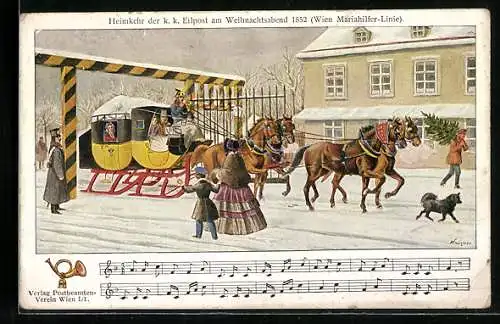 Künstler-AK Heimkehr der k. k. Eilpost am Weihnachtsabend 1852