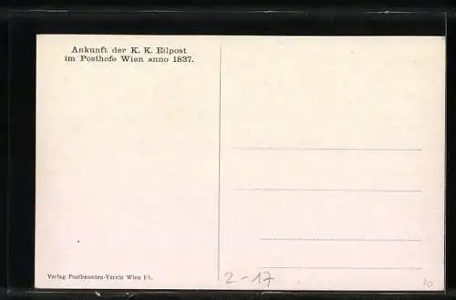 Künstler-AK Ankunft der K. K. Eilpost im Posthof Wien im Jahr 1837