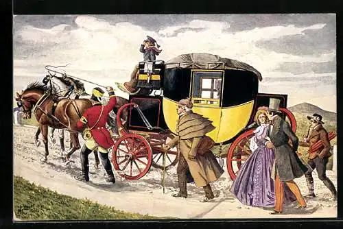 AK Eilpost mit Bergvorgespann, 1848