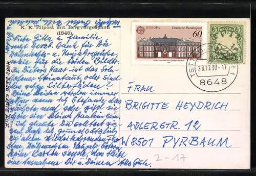 AK Eilpost mit Bergvorgespann, 1848