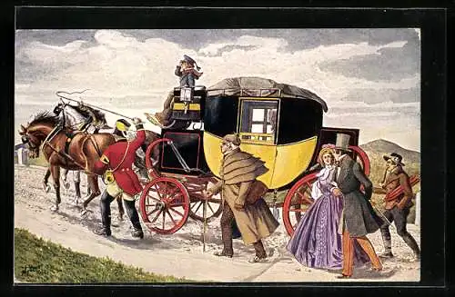 AK Eilpost mit Bergvorgespann, 1848