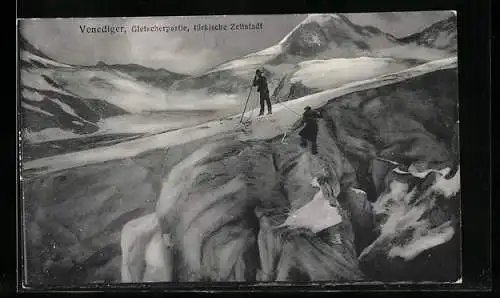 AK Bergsteiger auf dem Venedigergletscher, türkische Zeltstadt
