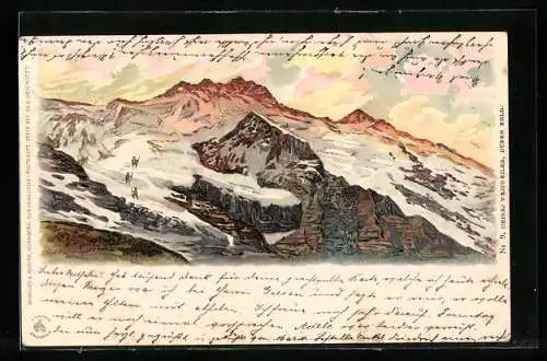 Lithographie Bergsteiger auf einem Gletscher