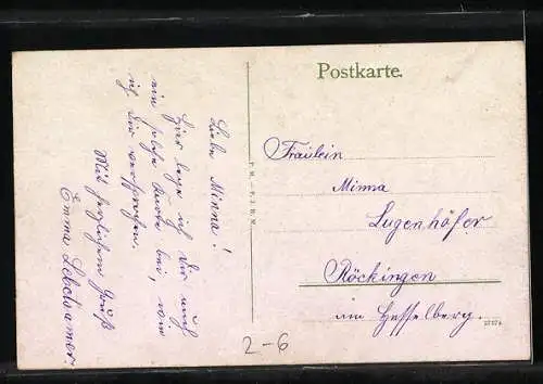 AK Briefmarkensprache, bayrische Briefmarken erklären anhand von Klebeweisen die Sprache, Fräulein mit Tauben