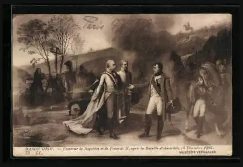 AK Zusammenkunft Napoleon I. und Franz II. nach der Schlacht bei Austerlitz 1805