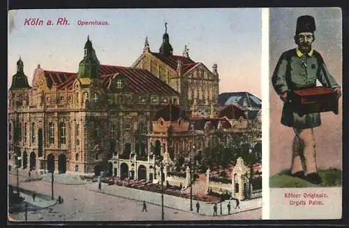 AK Köln-Neustadt, Opernhaus und Urgels Palm, Kölner Originale