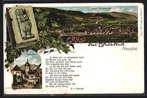 Lithographie Alt-Haslach / Kinzigthal, Oberthor, Gesamtansicht aus dem Jahre 1804