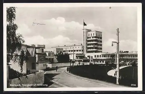 AK Stuttgart, Weissenhofsiedlung, Strassenpartie mit Hochhaus, Bauhaus