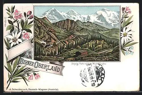Lithographie Schynige Platte, Panorama mit Eiger, Mönch und Jungfrau
